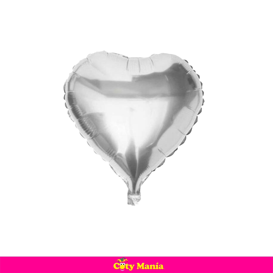 Globo Metalizado Para Torta Corazon Plata