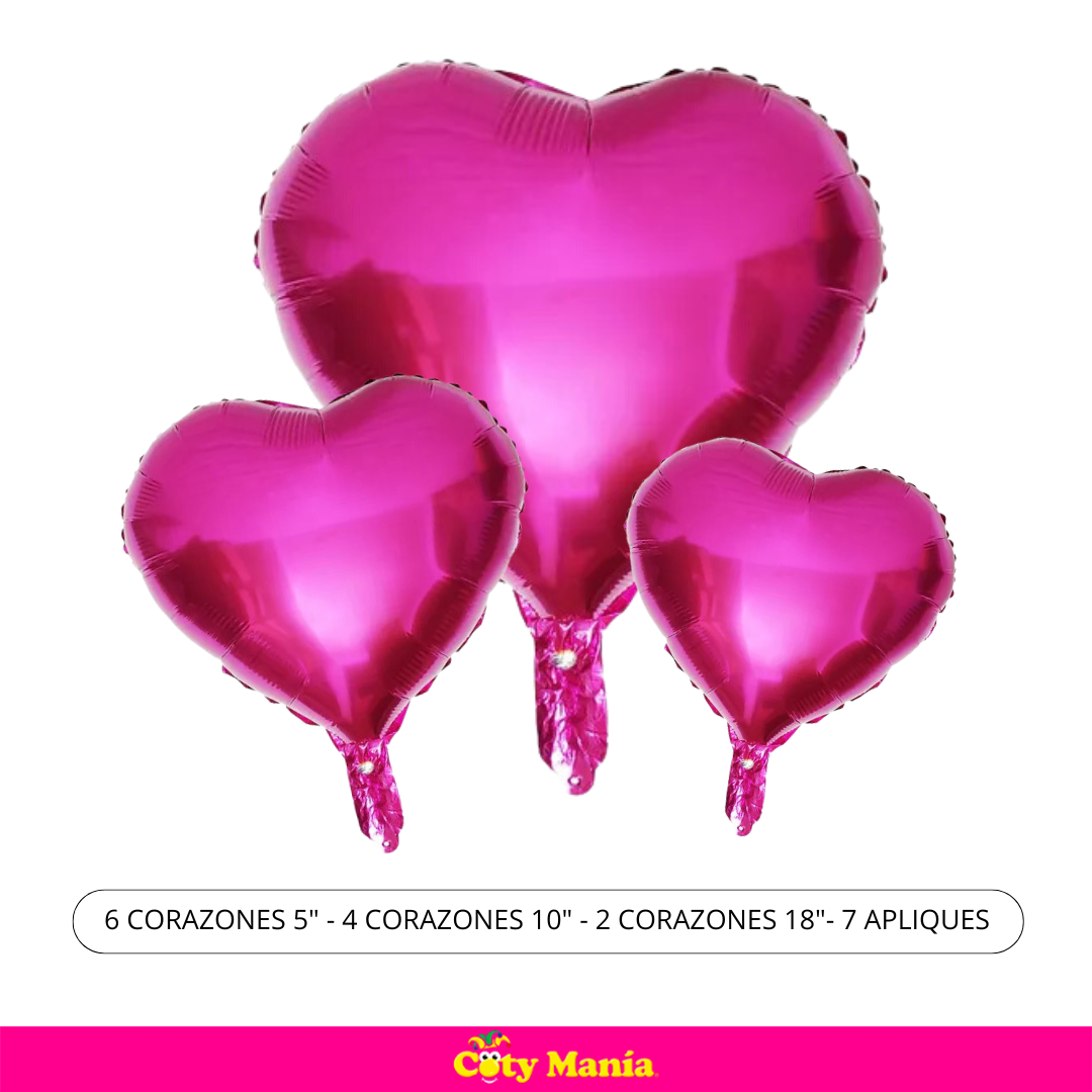Set De Globos Forma Corazon Rosa Decowall 19 Piezas