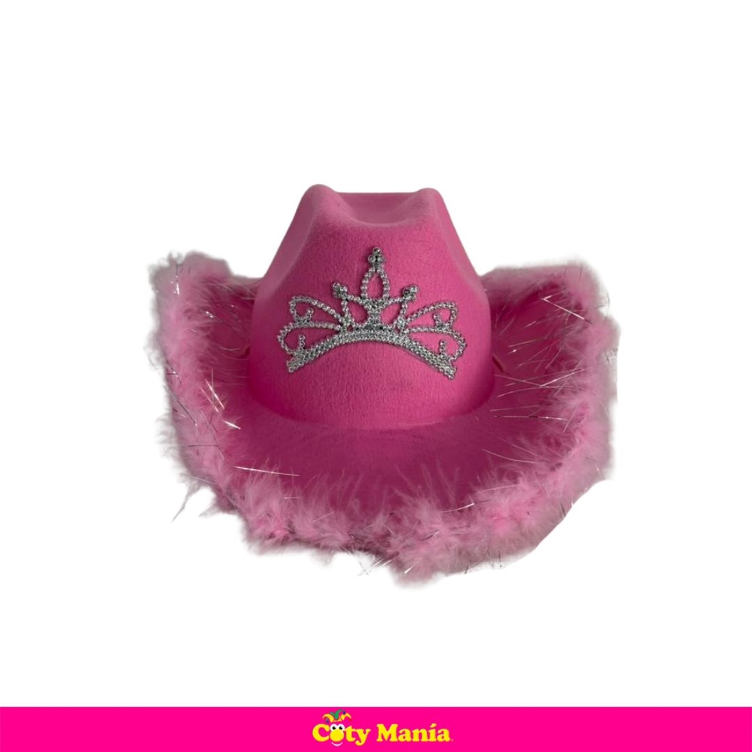 Gorro Cowboy Princesa Rosa Plumas 2 Colores