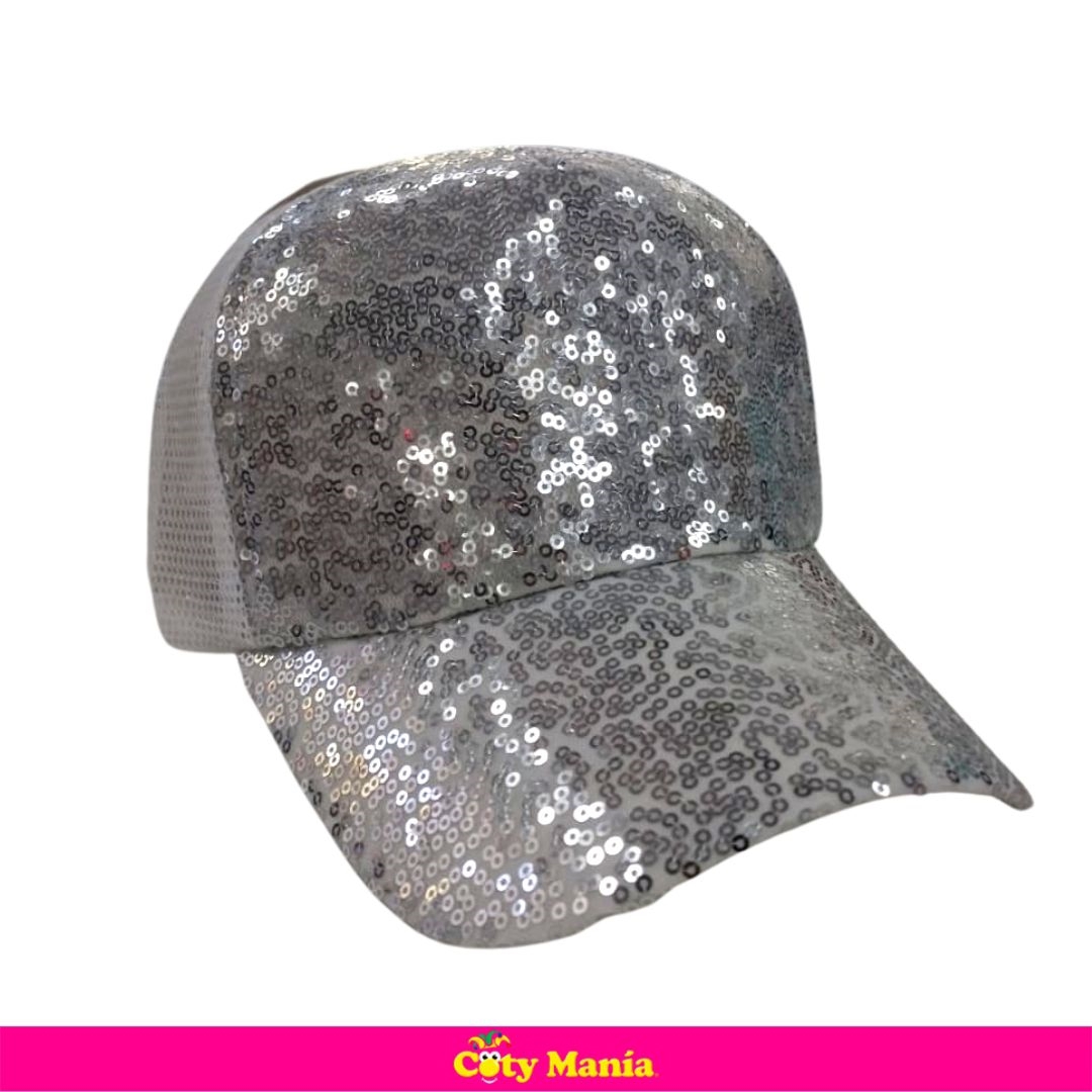 Gorro Visera Con Lentejuelas Plata
