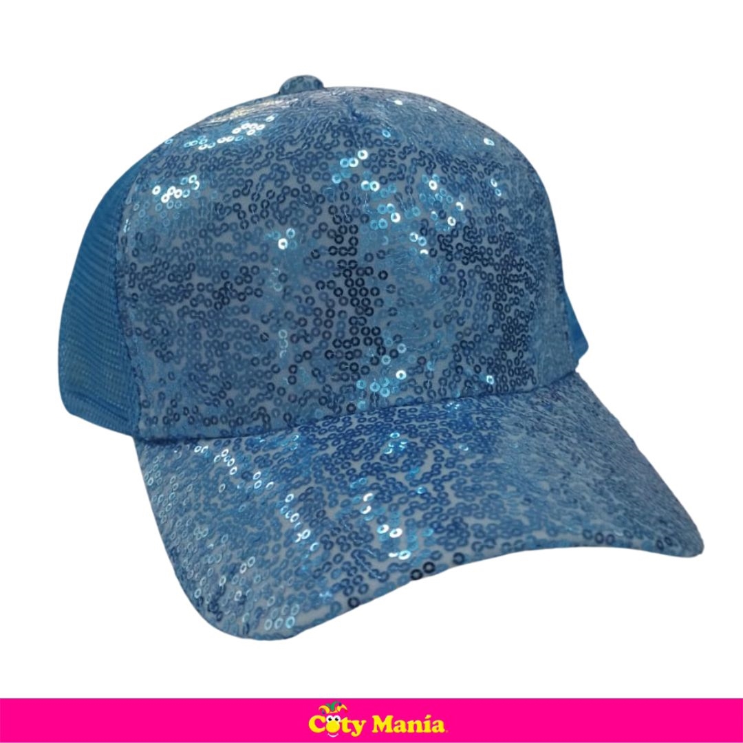 Gorro Visera Con Lentejuelas Celeste