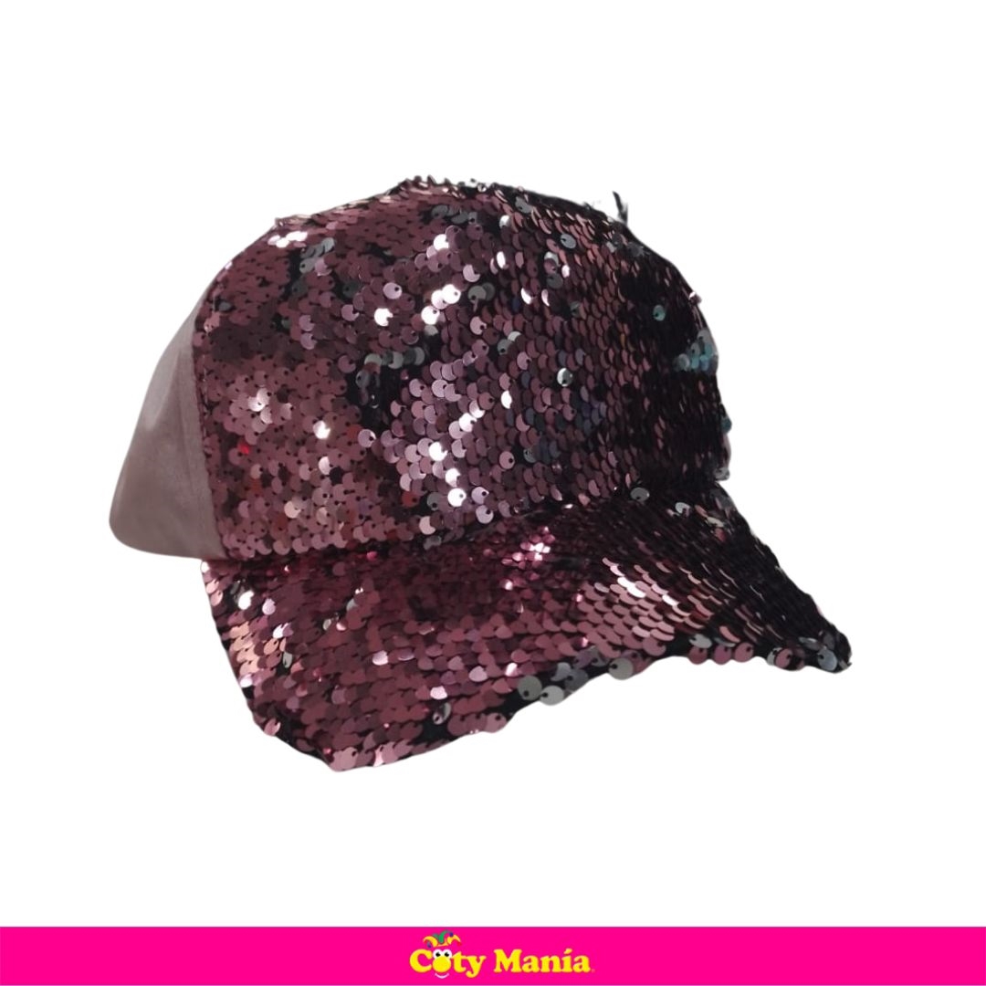 Gorro Visera Con Lentejuelas Raso Rosa