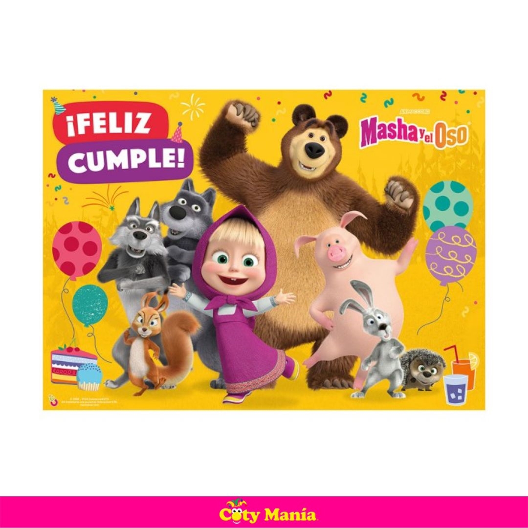 Poster Feliz Cumple Masha Y El Oso