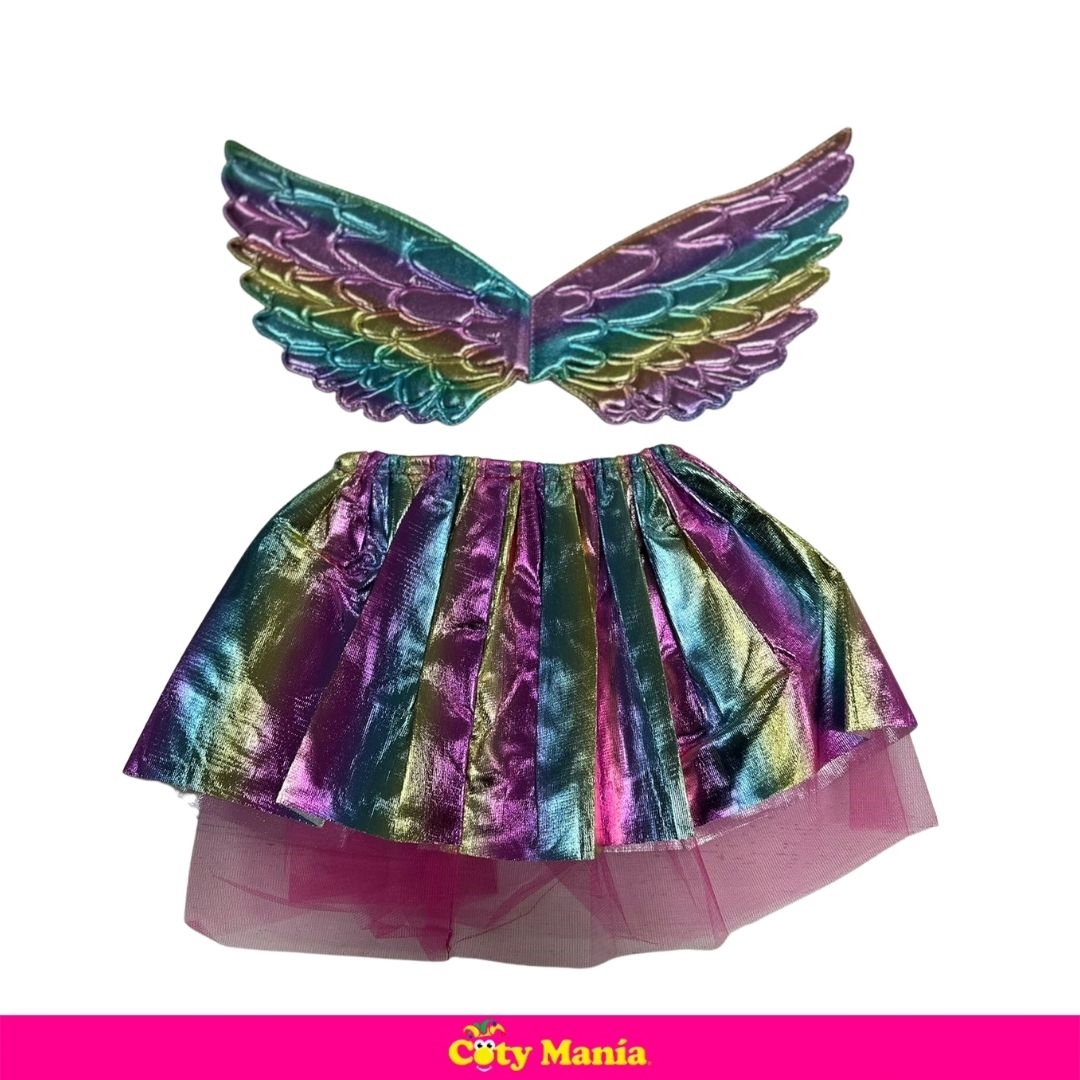 Set Alas Angel + Pollera Metalizada/Tornasol 3 Colores