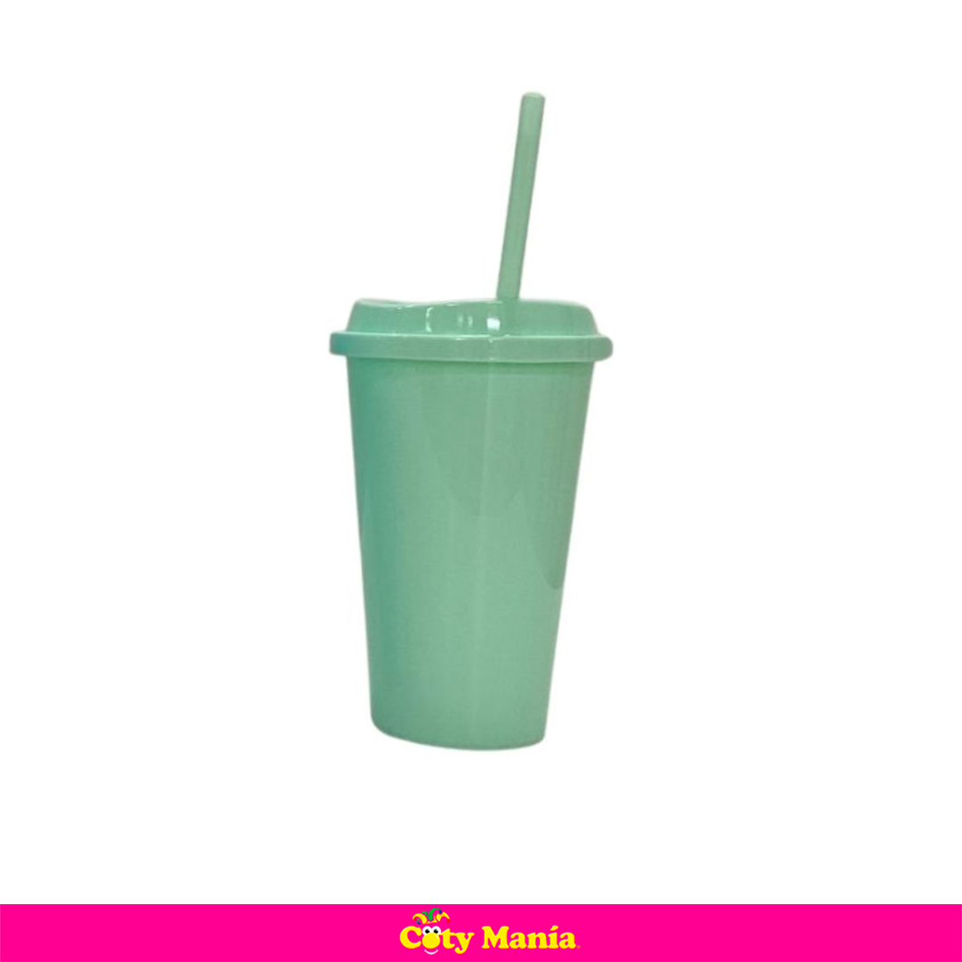 Vaso C/ Tapa Y Sorbete Verde Pastel x 1