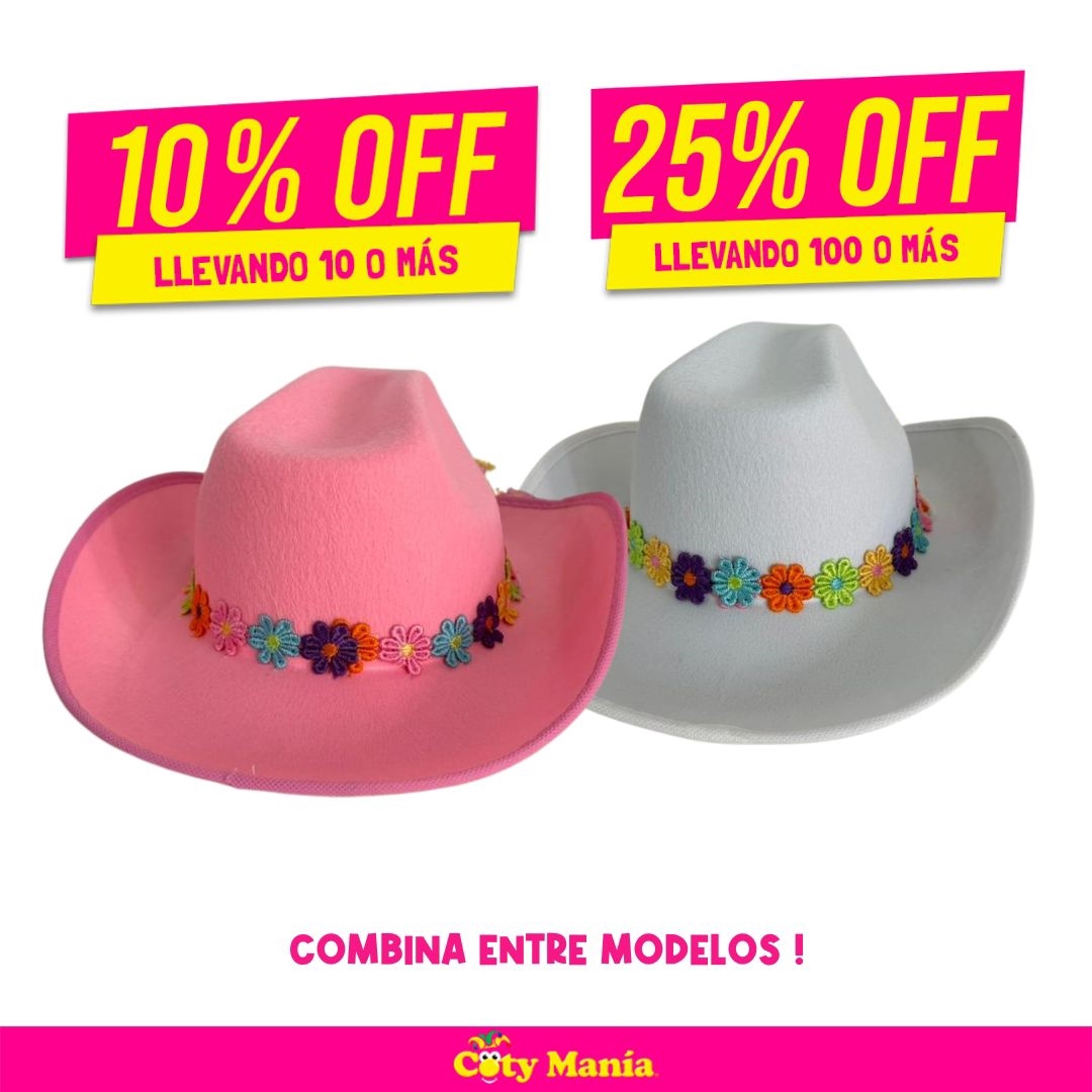 Set Gorro Cowboy C/ Collar Y Aros 2 Colores