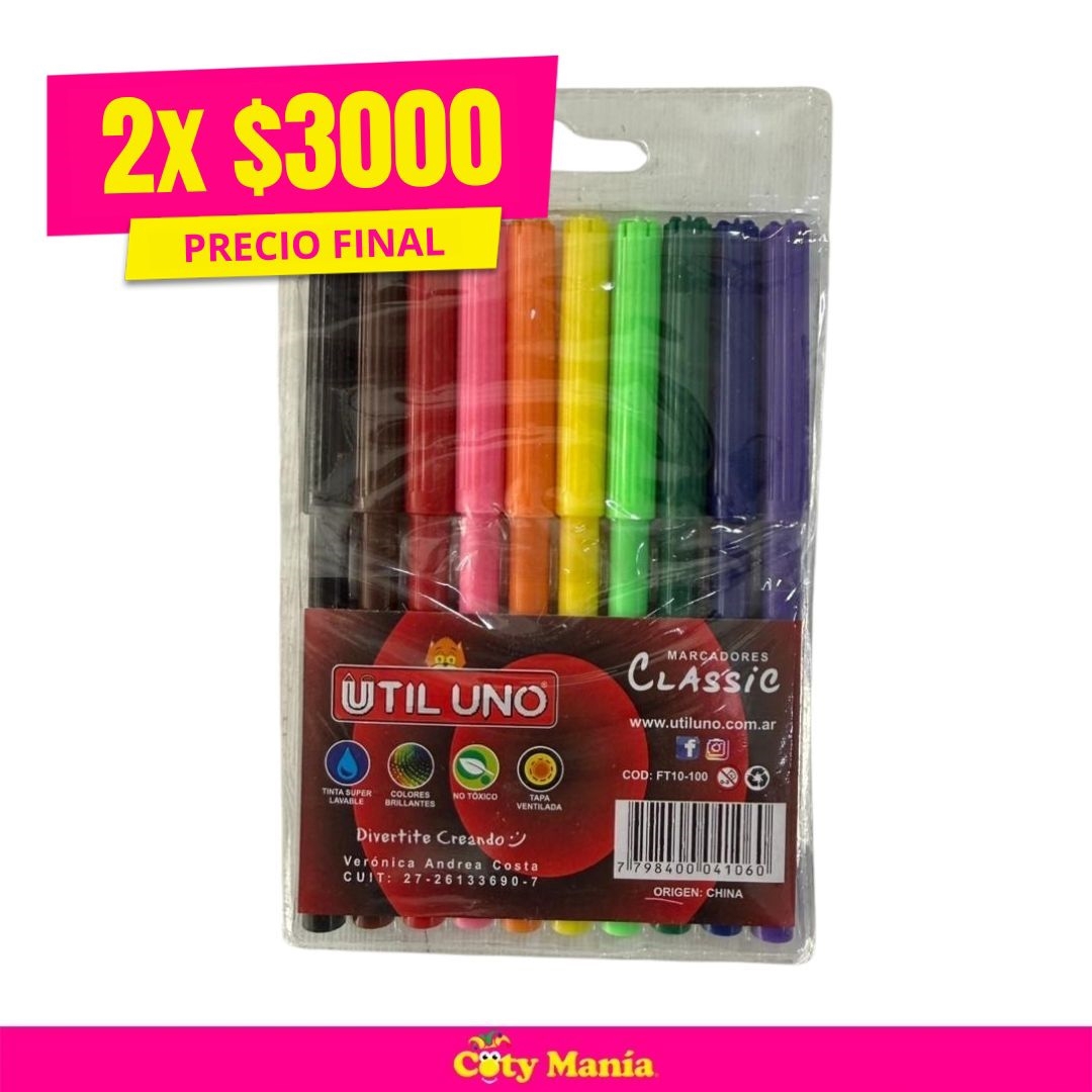Marcadores Fibra Classic Varios Colores X 10 Un